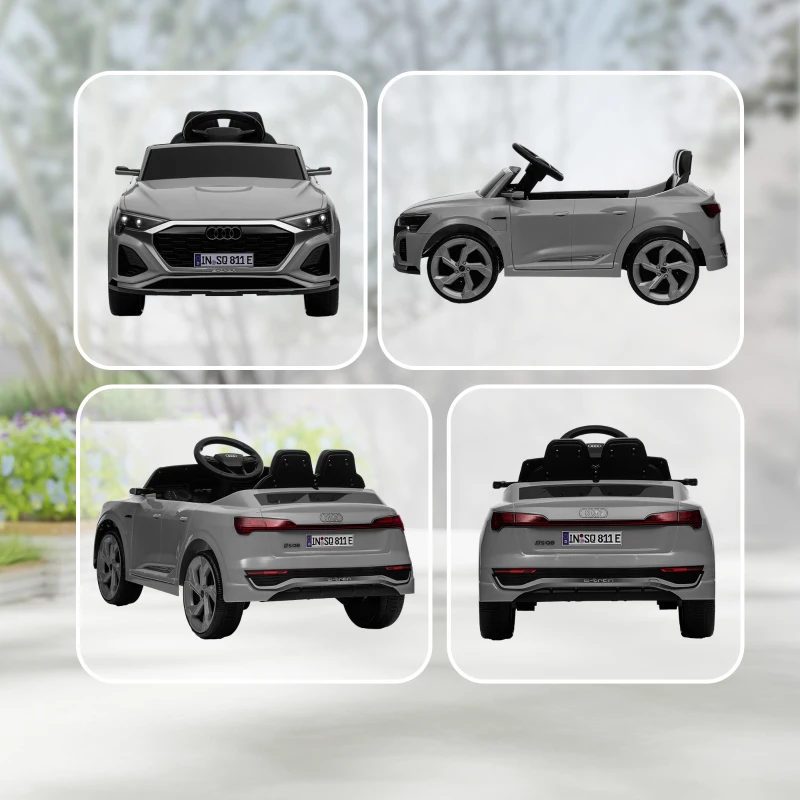 AIYAPLAY Coche Eléctrico para Niños Audi Q8 etron sportback con Batería 12V Mando a Distancia Faros Bocina y Música Gris