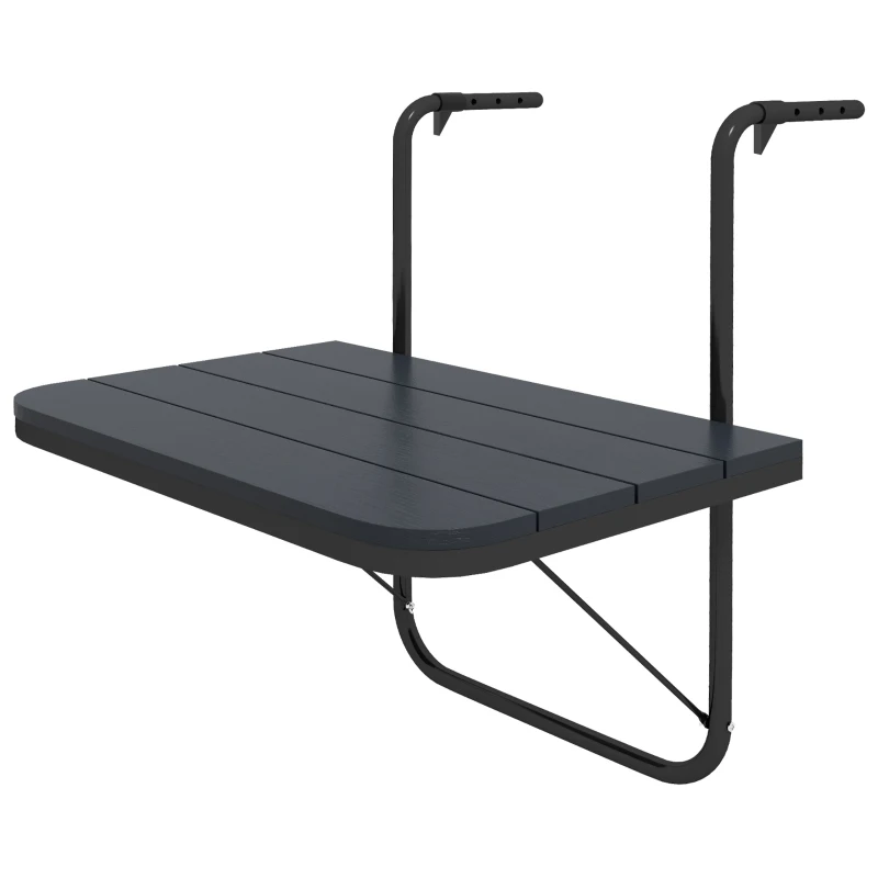 Outsunny Mesa Colgante para Balcón Plegable de Aluminio con Altura Ajustable en 4 Niveles Carga 25 kg 60x40x55-64 cm Negro