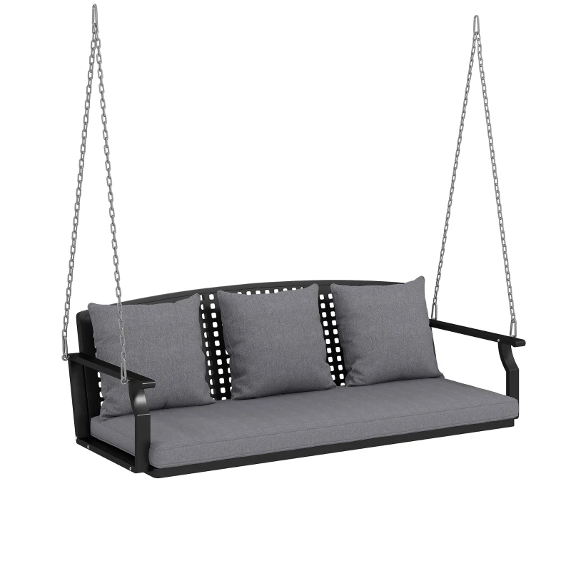 Outsunny Balancelle 3 places pour véranda, balancelle de jardin avec 3 coussins de dossier, coussin d'assise, dispositif de suspension, Gris