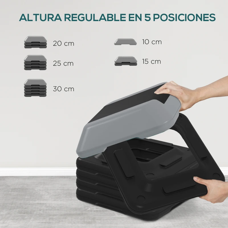 SPORTNOW Step para Fitness Stepper Antideslizante con Altura Ajustable de 10/15/20/25/30 cm Carga 150 kg Gris