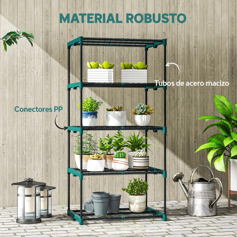 Outsunny Soporte para Plantas de 5 Niveles Estantería para Plantas de Acero Estantes de Rejilla 67x49x138 cm Verde Oscuro