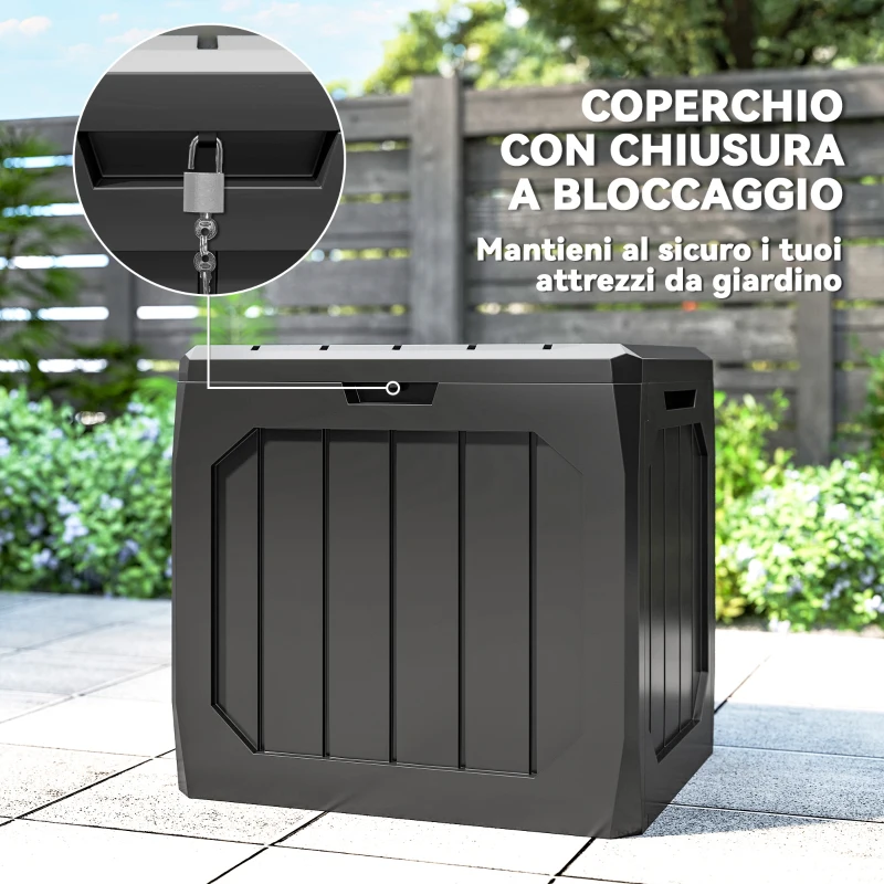 Outsunny Baule da Giardino 121L in Plastica con Maniglie e Impermeabile, 56x45x53 cm, Nero