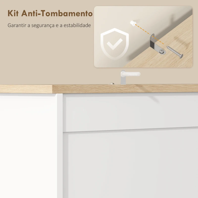 HOMCOM Armário de Cozinha com 3 Portas 2 Gavetas 3 Prateleiras na Porta 8 Ganchos Bancada Ampla  100x40x162 cm Branco