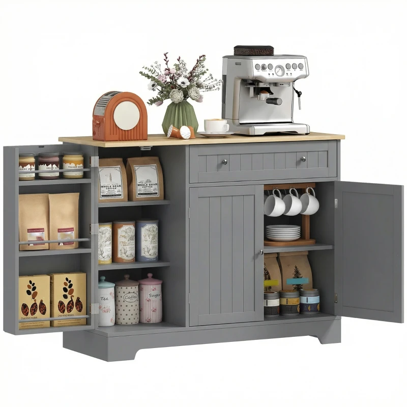 HOMCOM Aparador de Cocina Armario de Cocina con 3 Estantes de Puerta Cajón Estantes Ajustables para Comedor 105x40x83 cm Gris