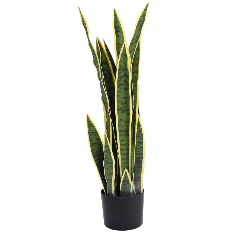 Outsunny Sanseveria Artificiale Pianta Finta Realistica con Vaso,  Ø15cm x 80cm, Verde e Giallo