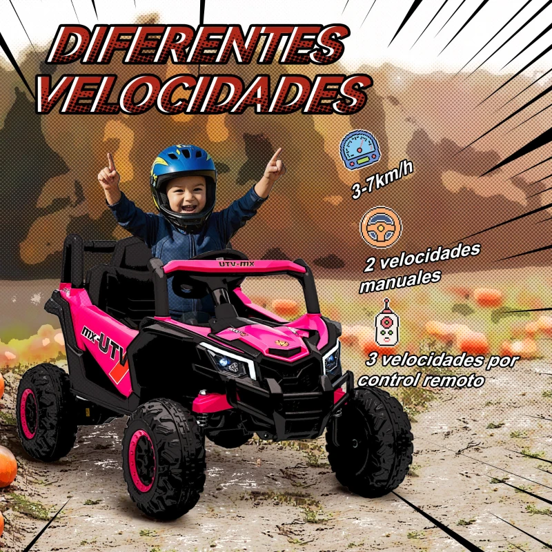 AIYAPLAY Coche Eléctrico para Niños UTV 12V con 2 Motores Control Remoto 2,4G Velocidad hasta 7 km/h Sistema de Suspensión Rosa