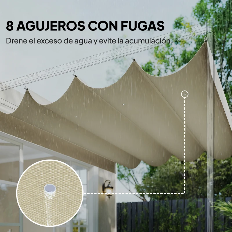 Outsunny Techo de Repuesto Retráctil 4x3,5 m para Marco de 4x3 m Toldo de Tela Solo para Cenador Jardín con 8 Orificios Crema