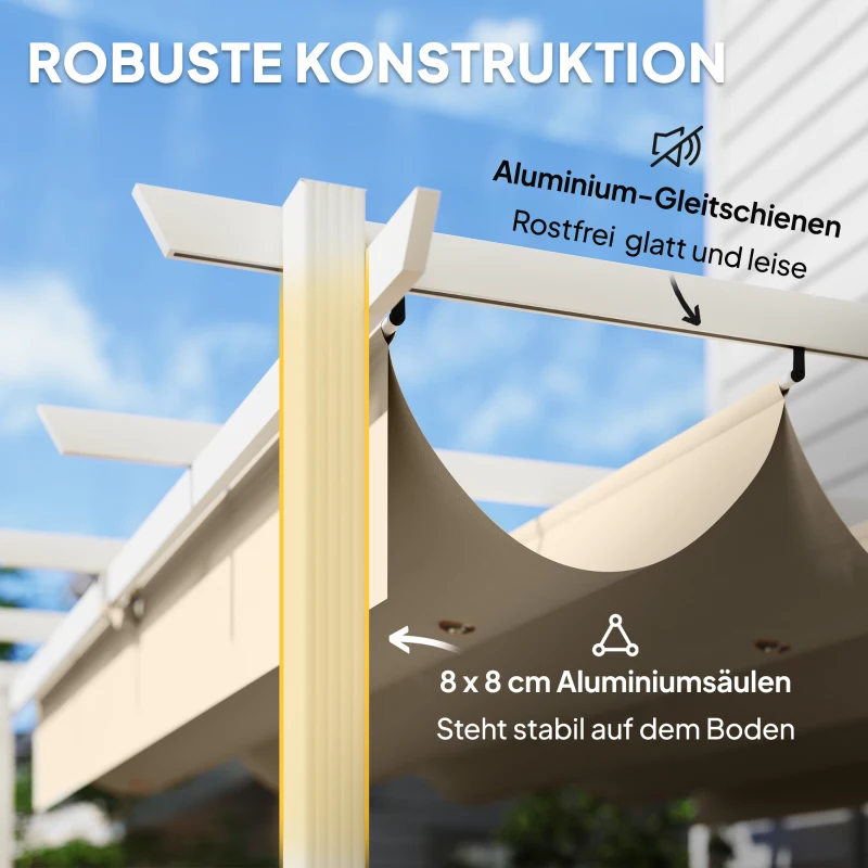 Outsunny Pergola 3 x 4 m Terrassenüberdachung mit Schiebedach, magnetische Verschlüsse, UV30+ Beige
