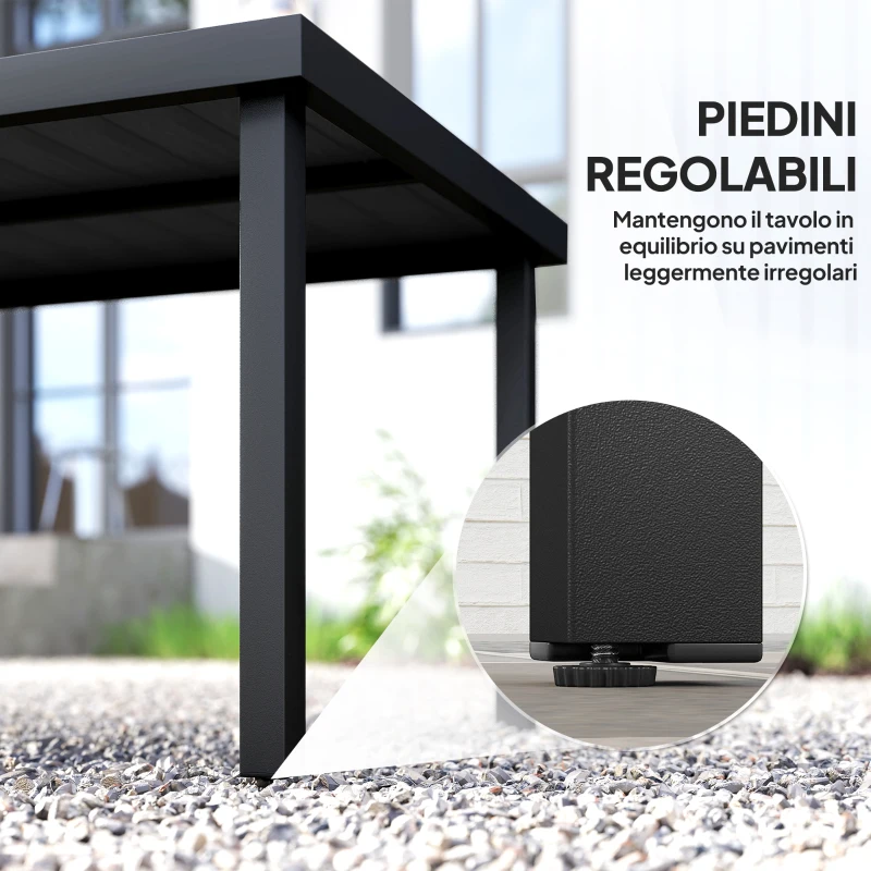Outsunny Tavolo da Pranzo da Giardino per 8 Persone in Alluminio e Plastica, Nero