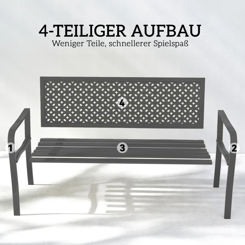 Outsunny Gartenbank 2-Sitzer Metall wetterfest Outdoor Sitzbank mit rostbeständiger Rückenlehne, Geometrisch bis 240 kg