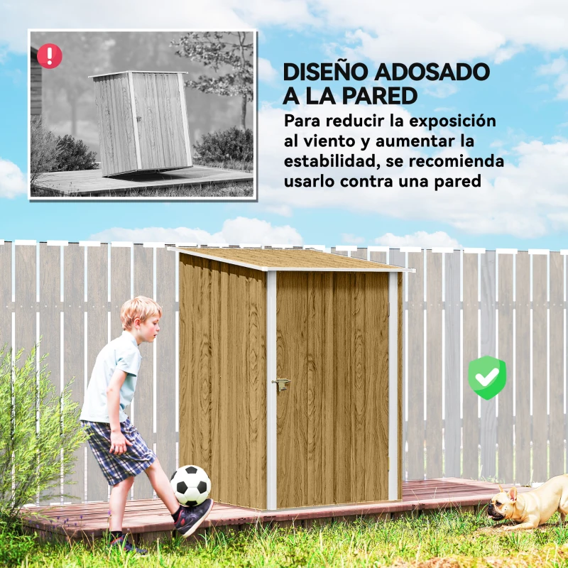 Outsunny Caseta de Jardín Metálica 0,92 m² 100x103x160 cm con 1 Puerta y Cerradura para Almacenamiento Herramientas Marrón Claro