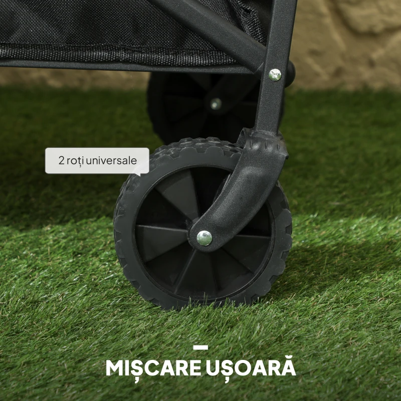 Outsunny Cărucior de Grădină Pliabil și Compact, Cărucior Multifuncțional cu Roți Universale și Mâner Reglabil pentru Sport, Camping, Cumpărături, Negru