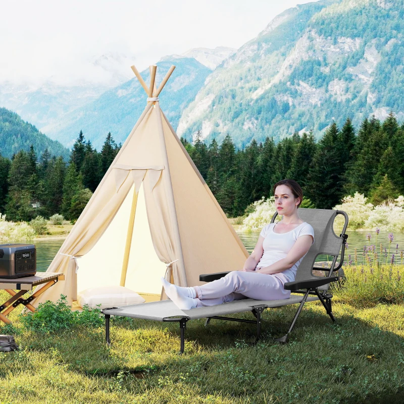 Outsunny Tumbona Plegable Respaldo Ajustable Orificio de Lectura Reposacabezas y Brazos Carga 120 kg 145x72x89 cm Gris Oscuro