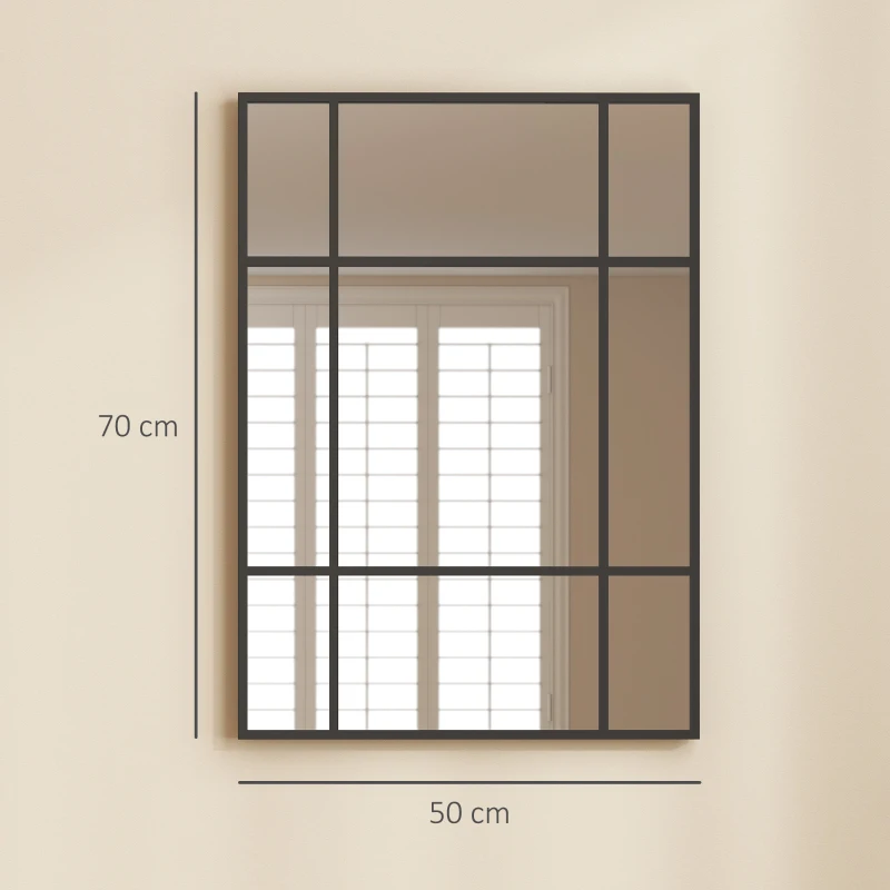 HOMCOM Espejo Rectangular de Pared Espejo de Ventana 70x50 cm con Marco de Metal Espejo Decorativo para Salón Dormitorio Negro