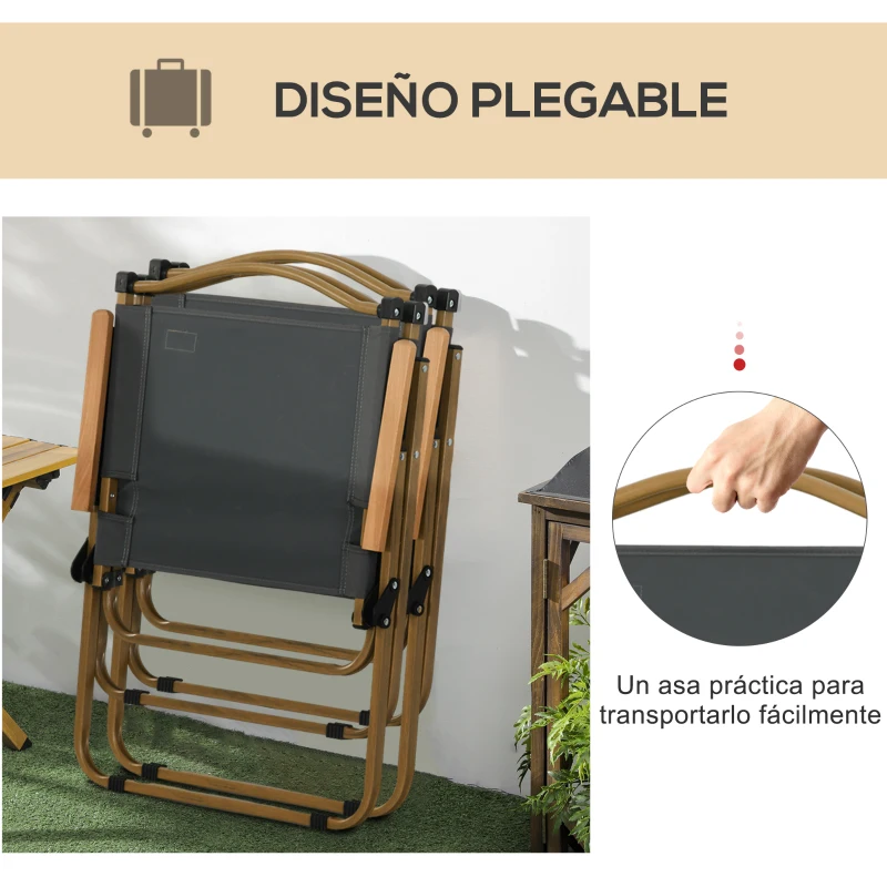 Outsunny Set 2 Sillas de Jardín Plegables con Reposabrazos Sillas para Camping y Playa en Tela Oxford 54x59x78 cm Gris Oscuro