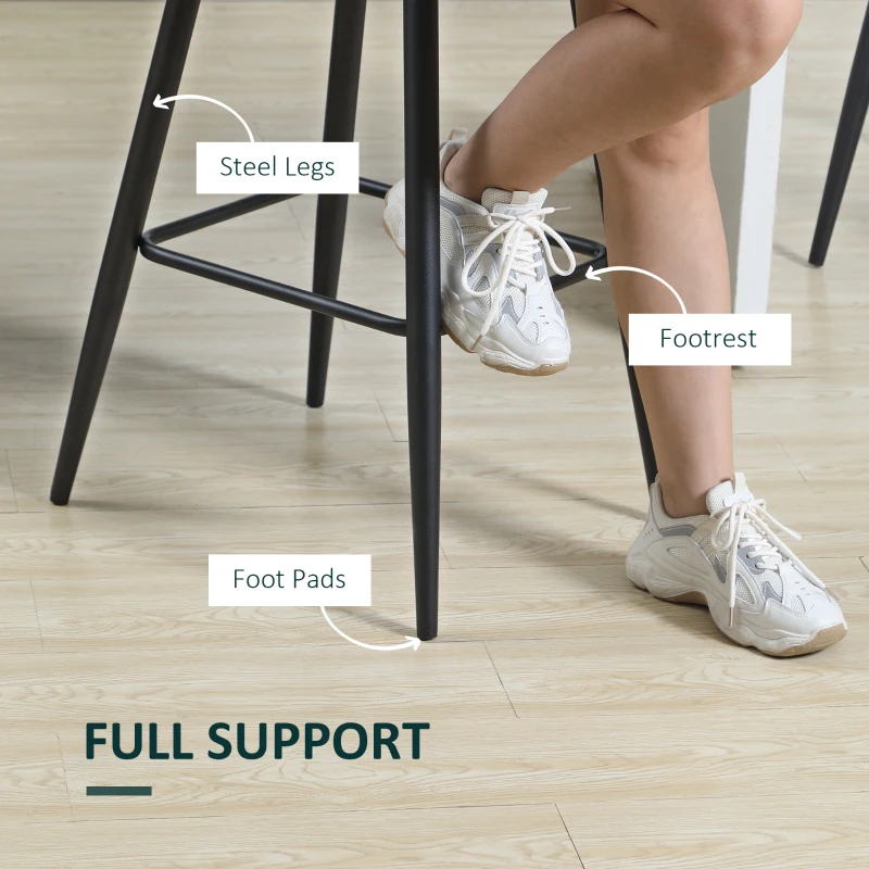 HOMCOM Hokery barowe, zestaw 2 sztuk, nowoczesny design, miękkie siedzisko, stalowa rama, 42 x 55 x 103 cm, zielony