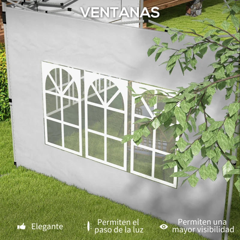 Outsunny Paredes Laterales para Carpa de 3 x 3 / 3 x 4 m 2 Paneles de Tela Oxford de 295x195 cm con Ventana para Fiestas Gris