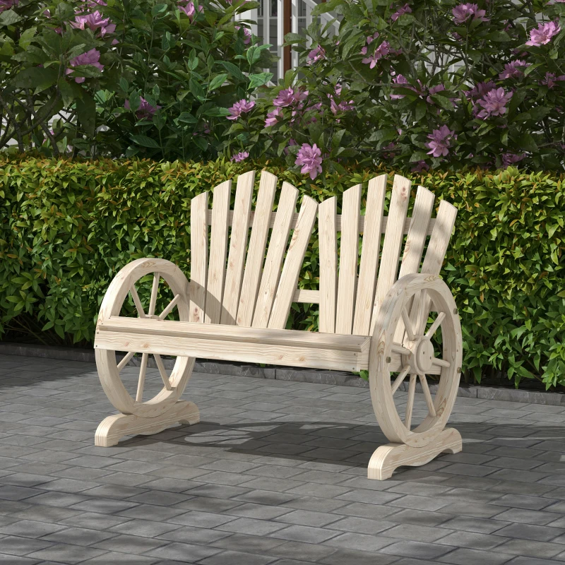 Outsunny Panchina da Giardino in Legno Stile Country con Braccioli a Ruota, 108x66x95cm, Legno Naturale