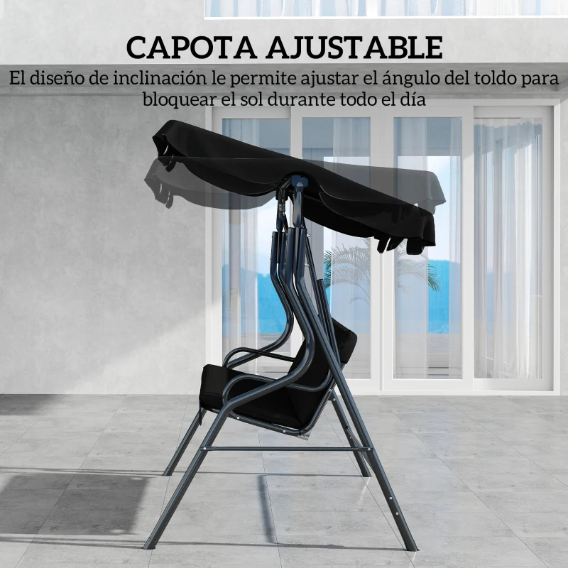 Outsunny Columpio de Exterior con Toldo Ajustable en Ángulo Impermeable y Marco de Acero para Patio Balcón 170x110x153 cm Negro