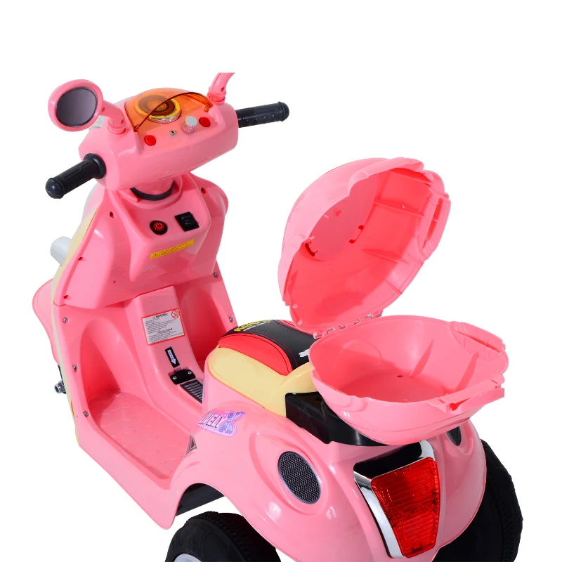 HOMCOM Coche Triciclo Moto Eléctrica Infantil Correpasillos a Batería Niños +3 años 6V Metal + PP 108x51x75cm Rosa