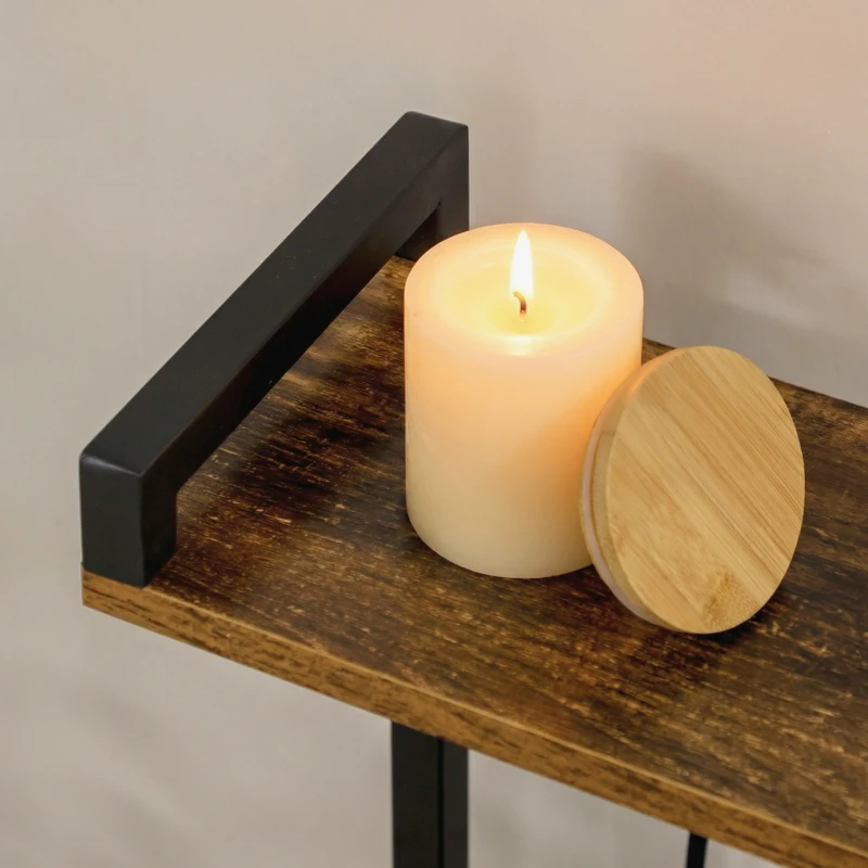 HOMCOM Raft de bucătărie cu priză multiplă pentru microunde, cu rafturi și coș din plasă, 90x42x130cm, maro