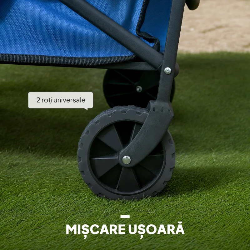 Outsunny Trolley de 62L pentru Festivaluri pe Roți, Cărucior de Grădină Pliabil, Wagon Compact cu Capacitate 120kg, Mâner Reglabil și Geantă pentru Plajă, Camping, Festivaluri, Albastru