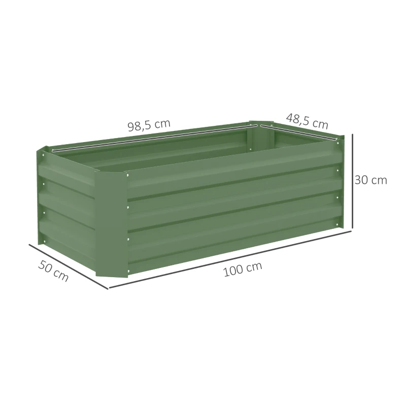 Outsunny Juego de 2 Jardineras Exterior Grandes de Acero Galvanizado Huertos Urbanos para Terraza Jardín 100x50x30 cm Verde