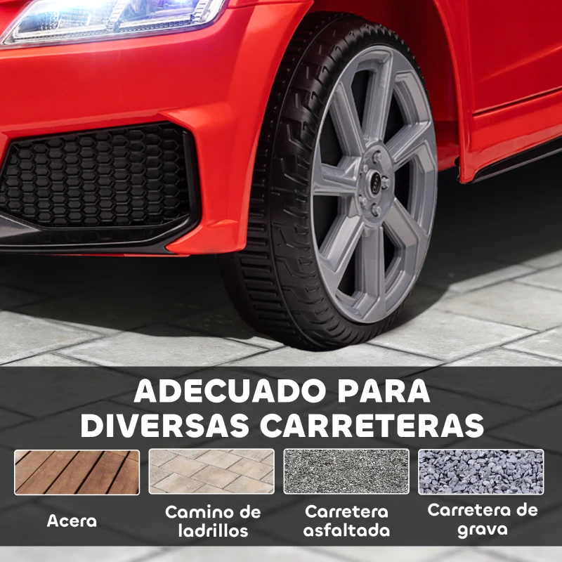 HOMCOM Coche Eléctrico para Niños de 3+ Años Audi TT Eléctrico 12V con Velocidad 3 km/h Mando a Distancia 102x60x44 cm Rojo