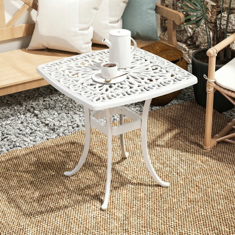 Outsunny Outdoor Garden Table with 38mm Dia. Umbrella Hole, Cast Aluminium Patio End Table with Anti-slip Foot Pads for Garden