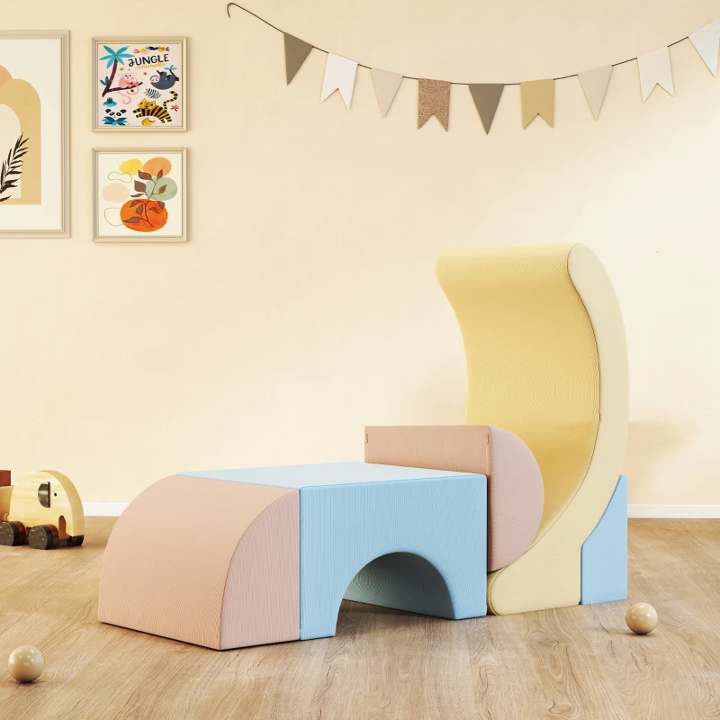 AIYAPLAY Kids Soft Play Set, 5-Piece Baby Foam Climbing Blocks with Corduroy Cover, Lightweight Modular Design for Crawling, Climbing & Creative Play, Blue