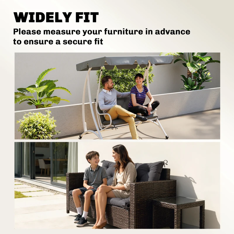 Outsunny Pernă de Grădină Modernă pentru Ședere în Exterior cu 6 Curele, Pernă Căptușită din Bumbac și Poliester, pentru Canapele Balanțe Bănci, 100x98x8 cm, Gri Închis