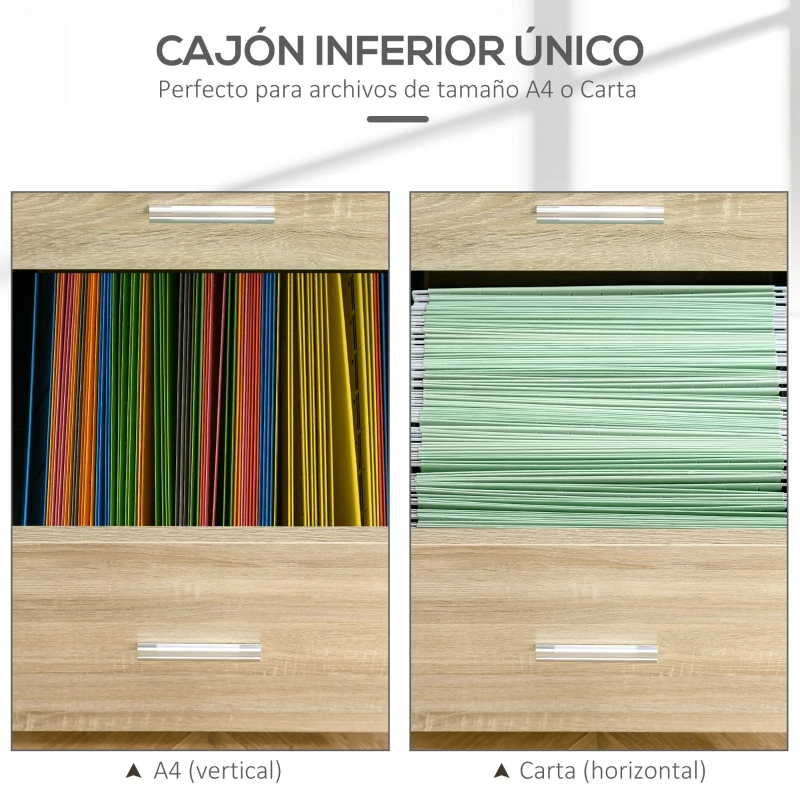 HOMCOM Cajonera de Escritorio con 2 Cajones Ruedas Archivador Móvil para Archivos A4 o Cartas 39,5x39x58,5 cm Roble