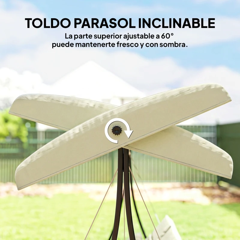Outsunny Balancín de Jardín Exterior Columpio de 3 Plazas con Toldo Ajustable y Marco de Acero 202x115x168 cm Beige