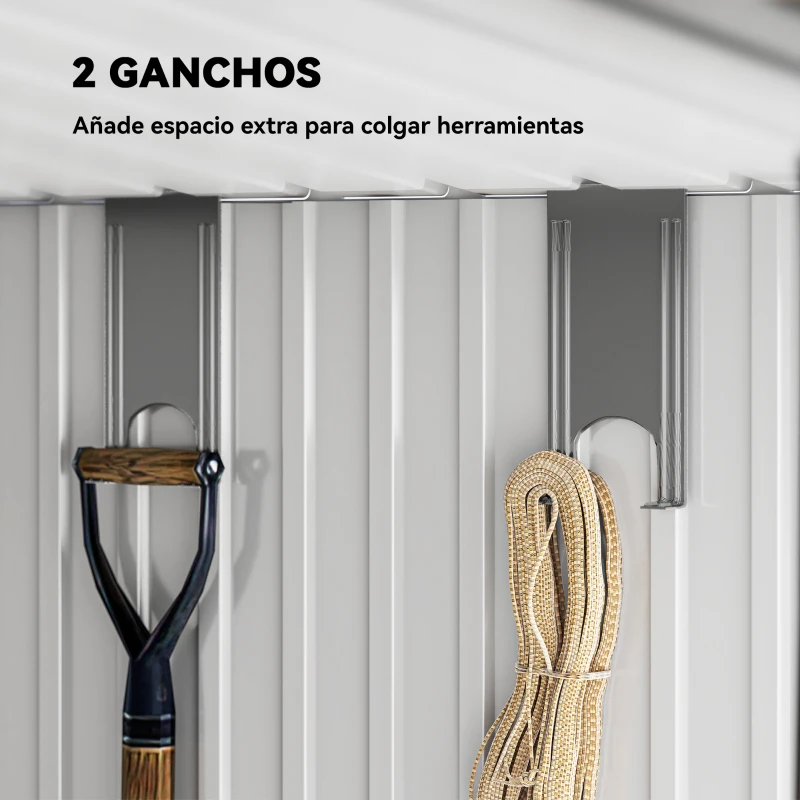 Outsunny Caseta de Jardín 195x122x181,5 cm con Puerta Corredera 2 Ventanas y Anti-UV para Almacenar Herramientas Gris Claro