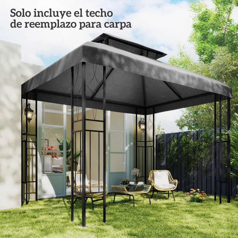 Outsunny Toldo de Recambio 4x3 m con Techo Doble Orificios de Drenaje y Protección UV Solo Toldo NO Incluye Marco Gris