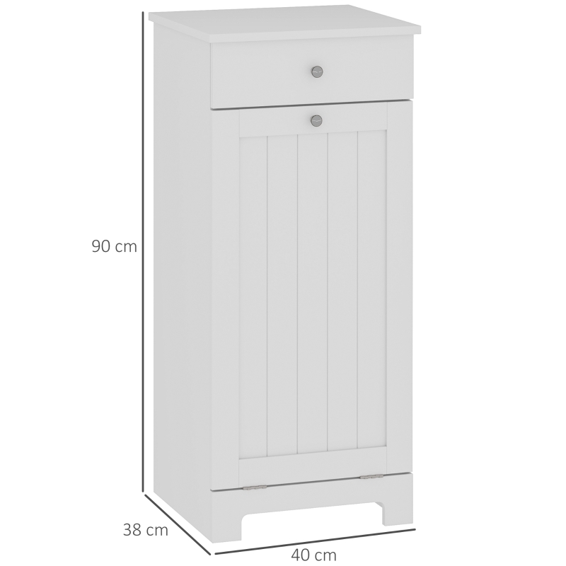 HOMCOM Armario de Baño con Cesto Ropa Sucia Abatible Mueble Ropa Sucia con Bolsa de Tela Plegable y Cajón Blanco 40x38x90 cm