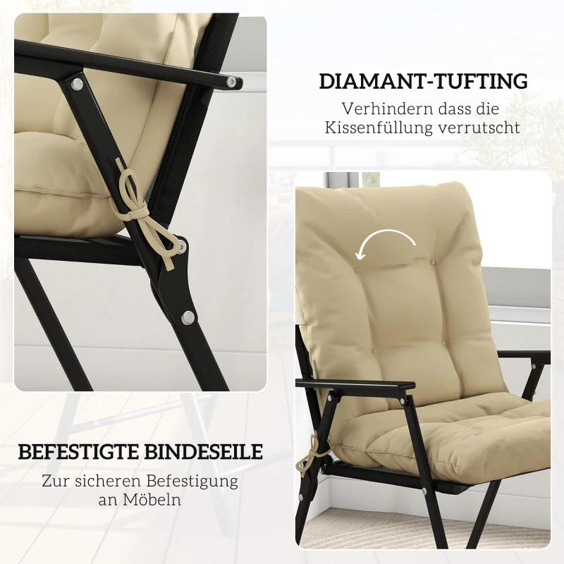 Outsunny Outdoor-Sitzkissen mit Rückenlehne und Bändern, wasserabweisende Polster für drinnen und draußen, Beige
