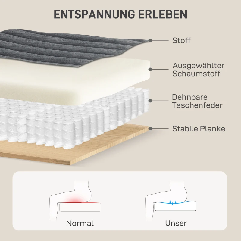 HOMCOM Chaiselongue 2 Sitzer Groß Schlafsofa 134 x 151 cm mit Becherhalter für Wohnzimmer, Grau