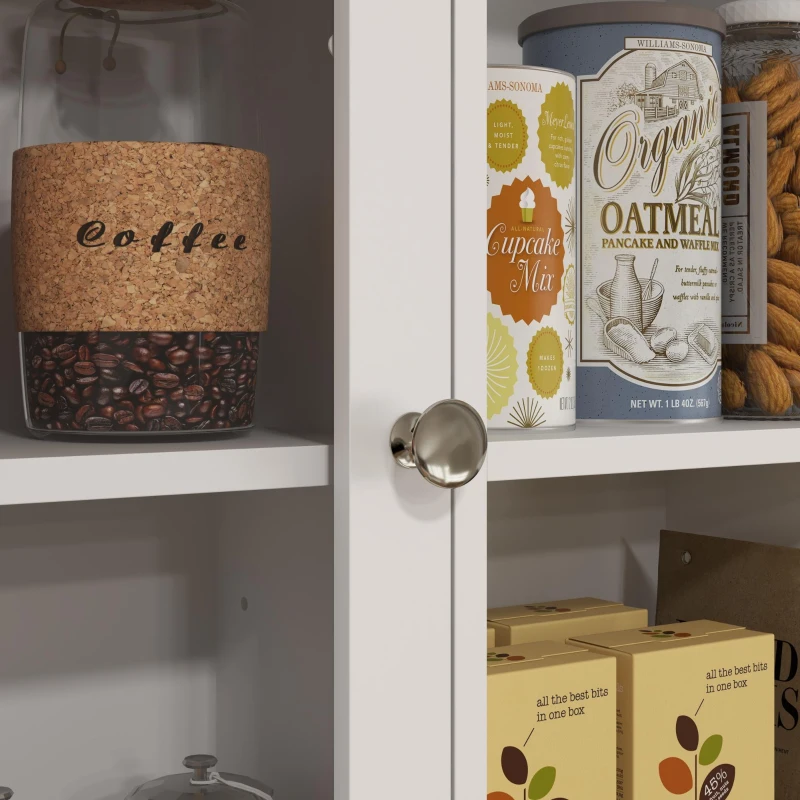 HOMCOM Alacena de Cocina Aparador con 2 Puertas de Vidrio Compartimentos 4 Cajones y Estantes Ajustables 60x35x180 cm Blanco