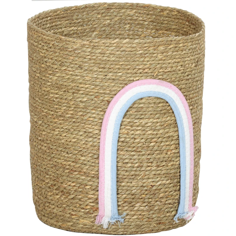 HOMCOM 24.7L Storage Basket with Rainbow Decoration, Large Woven Basket for Bathroom, Bedroom, Natural
