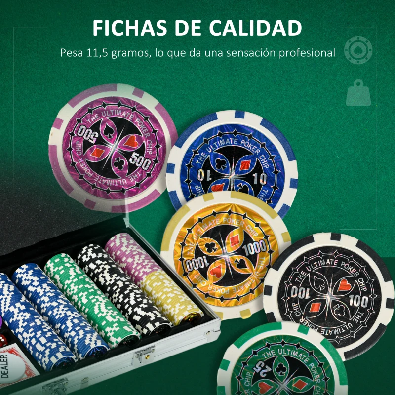 SPORTNOW Set de Póker con 500 Fichas 2 Barajas de Cartas Dados Tapete y Botón de Crupier Set de Casino Texas Hold'em con Maletín