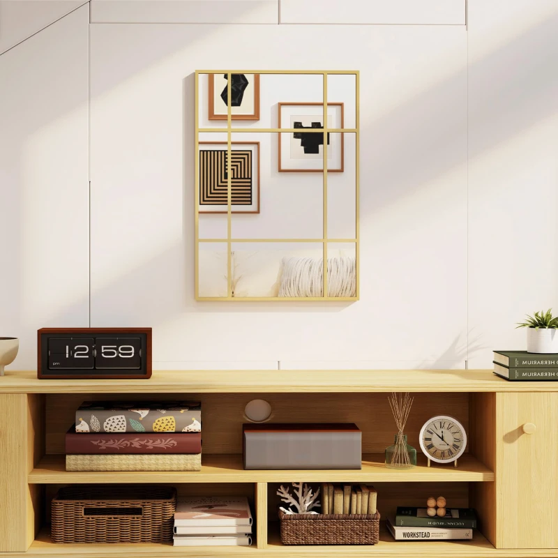 HOMCOM Espelho Retangular de Parede Espelho de Janela 70x50cm com Moldura Metálica Espelho Decorativo para Sala Quarto Dourado