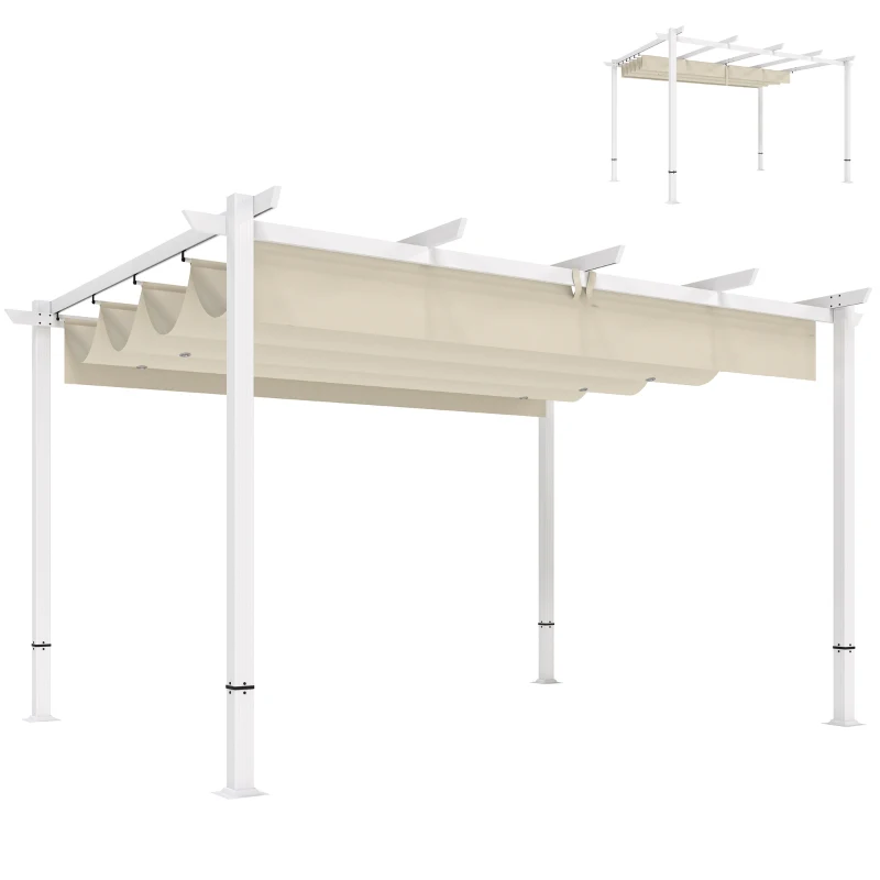 Outsunny Pergola 3 x 4 m Terrassenüberdachung mit Schiebedach, magnetische Verschlüsse, UV30+ Beige
