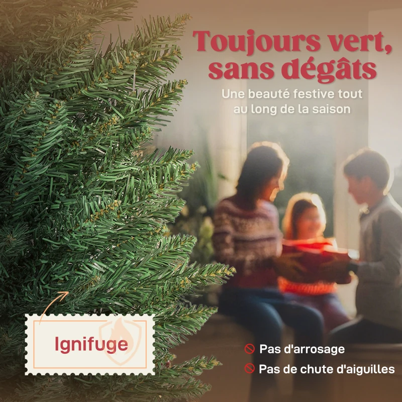 HOMCOM Sapin de Noël artificiel 180 cm, arbre de Noël slim, 321 pointes, facile à monter et ranger, pour maison bureau, vert