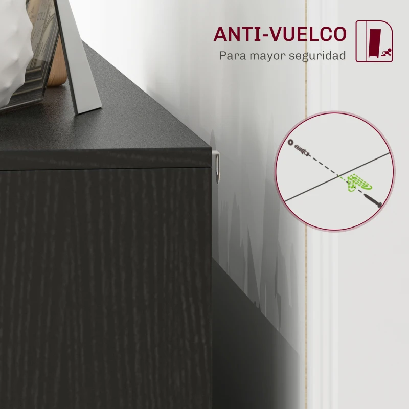 HOMCOM Aparador de 4 Puertas Aparador de Salón Estantes Ajustables Patas de Madera para Cocina Blanco y Negro 120x35x77,4 cm