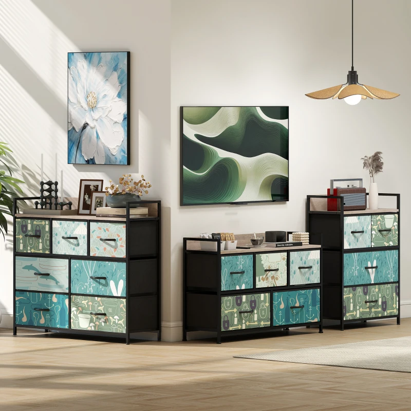 HOMCOM 7-Drawer Chest of Drawers - Blue