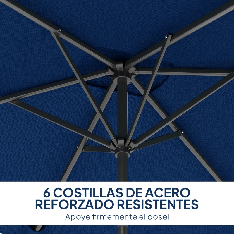 Outsunny Sombrilla de Aluminio 198x294x255 Parasol Rectangular de Jardín Inclinable con Manivela y Poste Desmontable Azul Marino