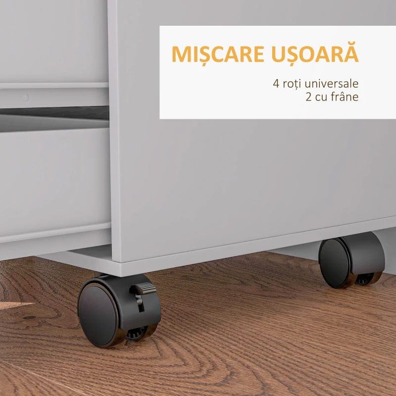 HOMCOM Dulap Lateral cu 5 Sertare, Dulap cu Raft Reglabil, Mobilier pentru Birou pe Roți, Suport pentru Imprimantă pentru Biroul de Acasă, Alb