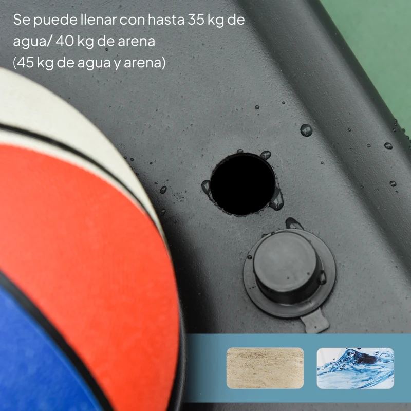 HOMCOM Canasta de Baloncesto para Exterior Altura Ajustable 160-210 cm con Ruedas y Base Rellenable 76x48x254 cm Negro