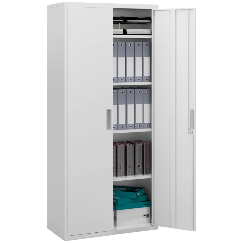 HOMCOM Archivador con Llave Estantes Ajustable Armario Archivador Metálico para Oficina Estudio Salón 80x40x180 cm Blanco